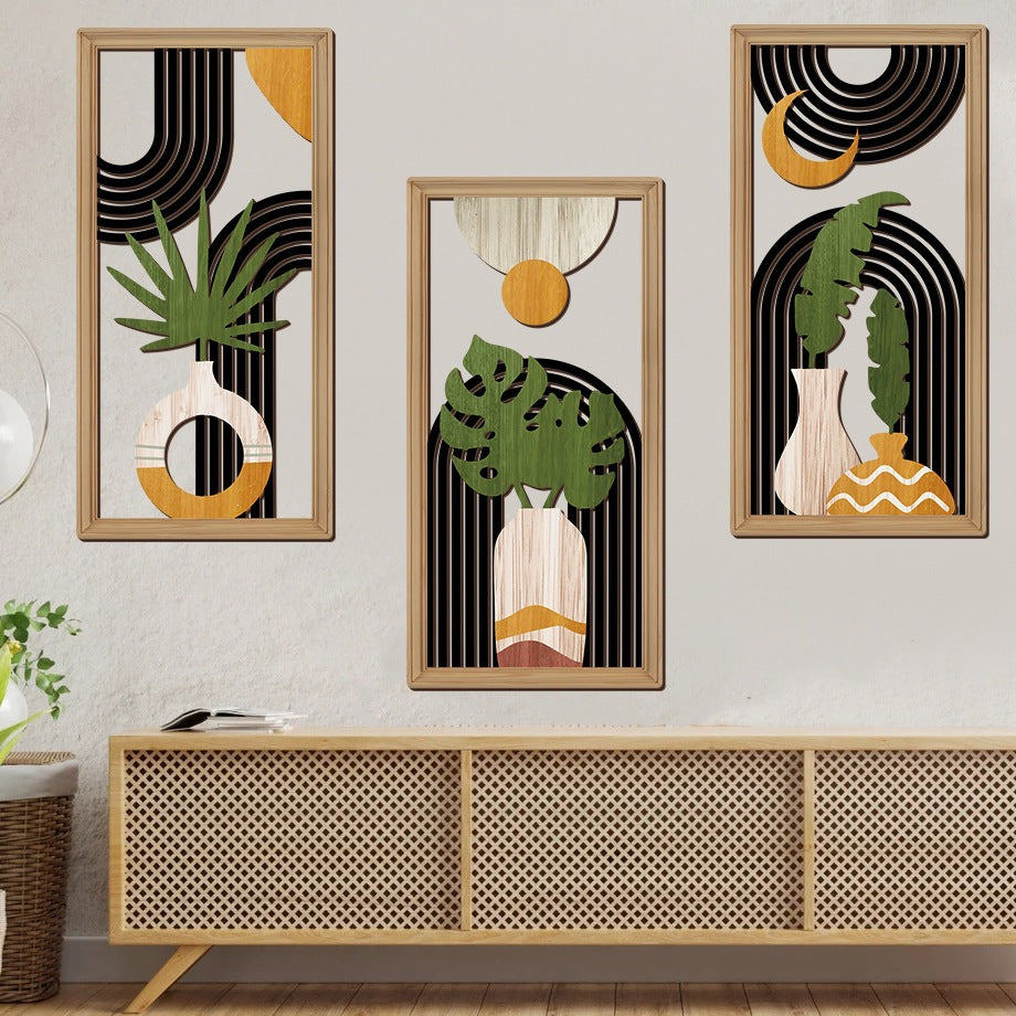Rustic Wooden Wall Hanging Decor with Hollow Design for Bedroom and Living Room, Wall Art Decoration